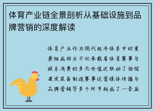 体育产业链全景剖析从基础设施到品牌营销的深度解读 体育产业链全景剖析从基础设施到品牌营销的深度解读