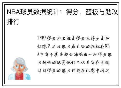 NBA球员数据统计：得分、篮板与助攻排行